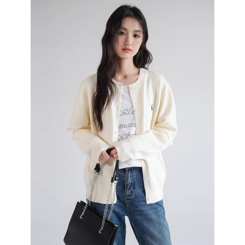 Solid Color Knitted Cardigan Women Elegant Autumn Sweater Coat