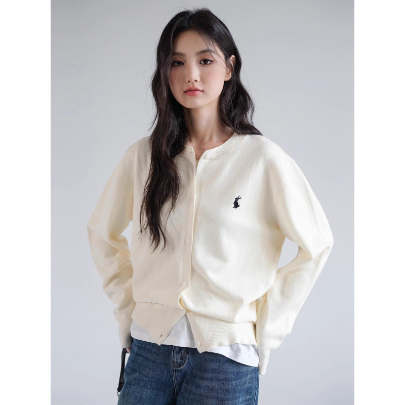 Solid Color Knitted Cardigan Women Elegant Autumn Sweater Coat