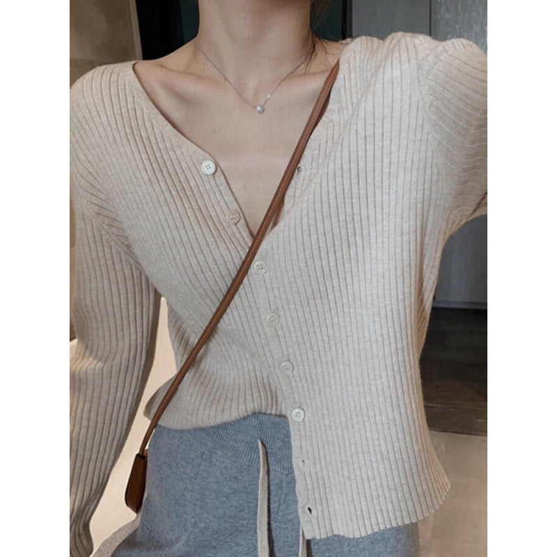 Women’s V-Neck Knit Cardigan French Style Short Outerwear Jacket