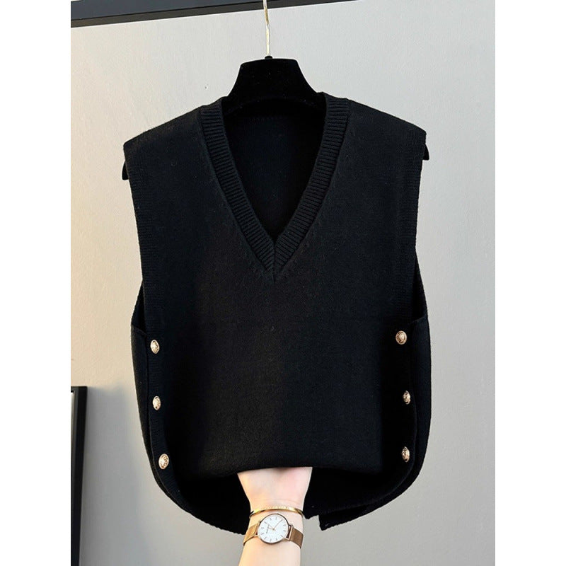 Women’s V-Neck Loose Knit Vest Sweater Outerwear Layer Top