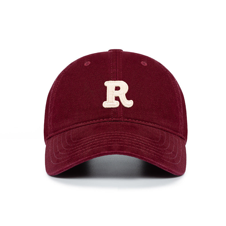 Letter R Embroidered Washed Cotton Baseball Cap Unisex Soft Top