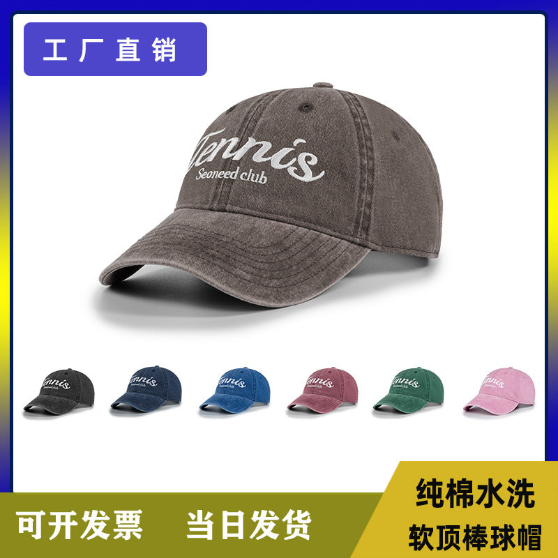 TENNIS Embroidered Washed Baseball Cap Korean Style Cotton Hat