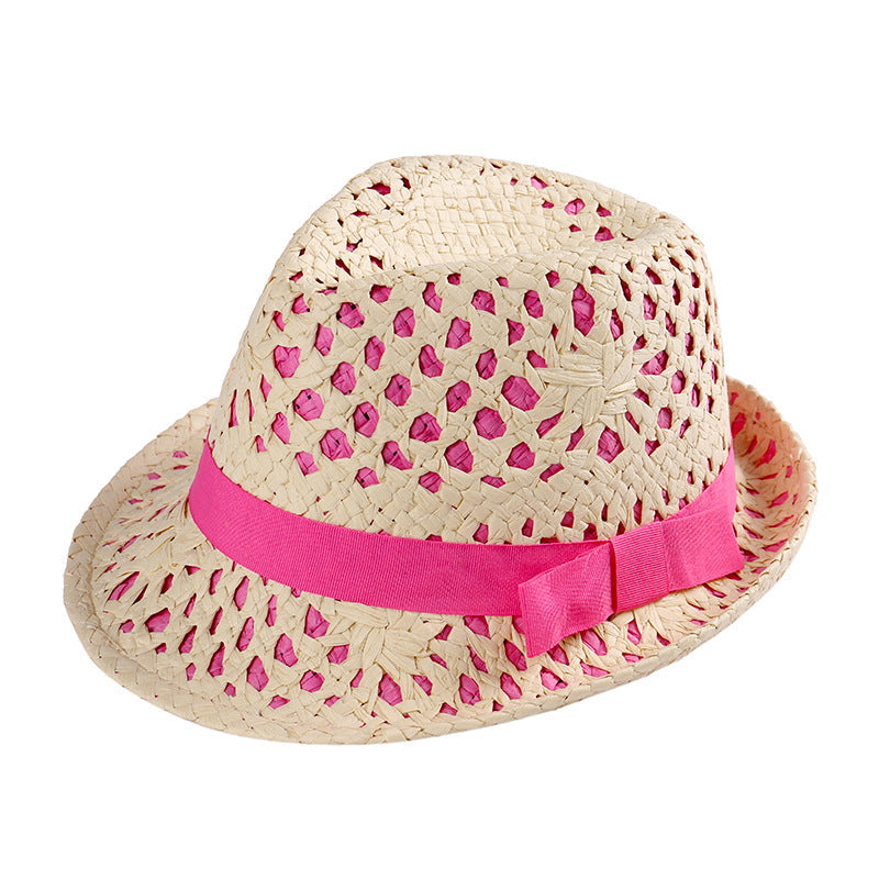 Double-Layer Rolled Brim Fedora Straw Hat British Style Sun Hat