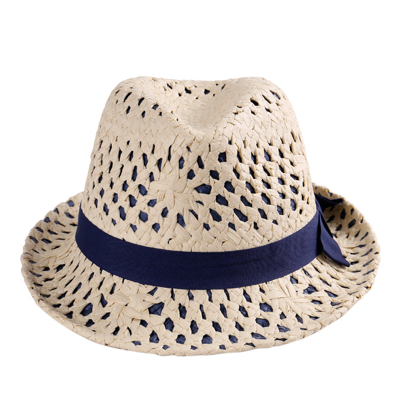 Double-Layer Rolled Brim Fedora Straw Hat British Style Sun Hat