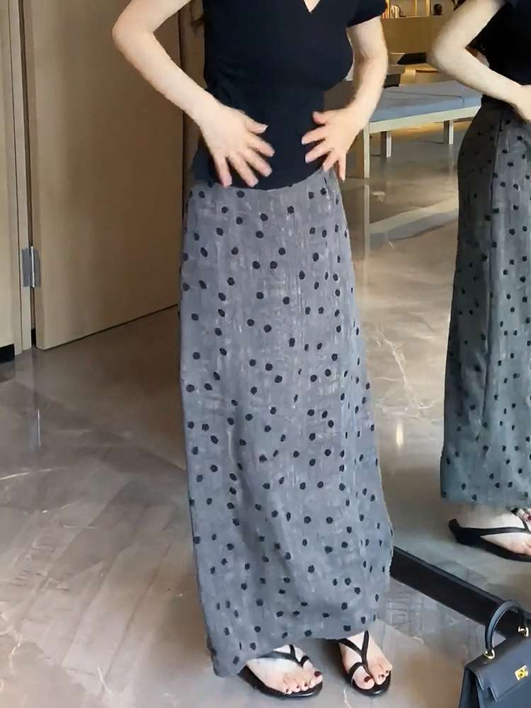 Women's Polka Dot High-Waisted A-Line Maxi Skirt