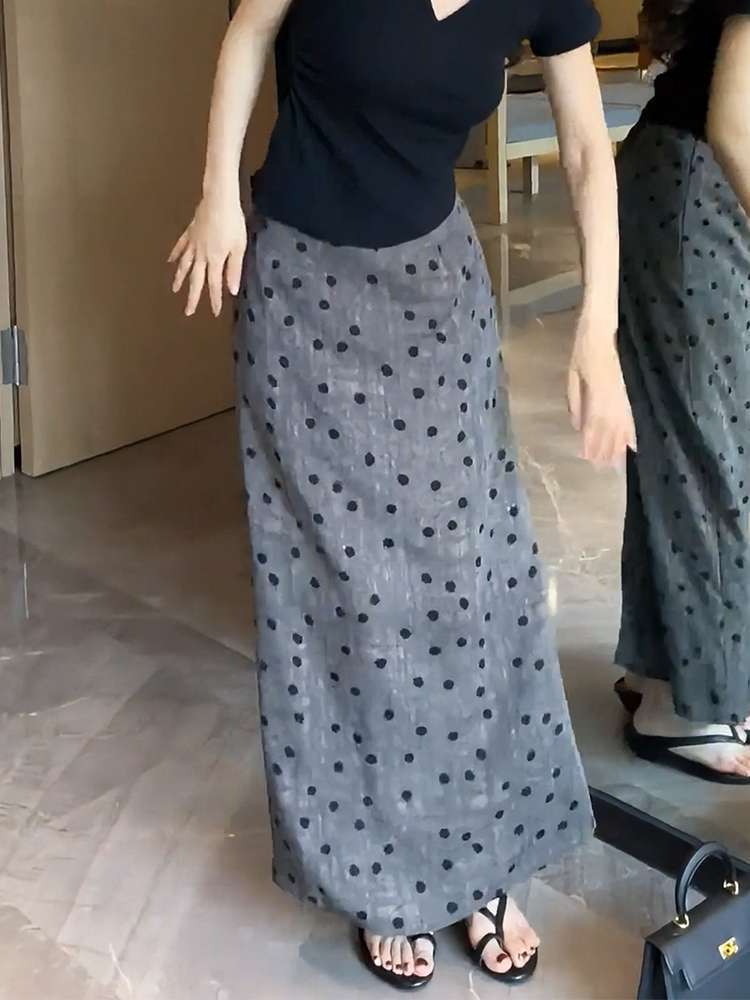 Women's Polka Dot High-Waisted A-Line Maxi Skirt