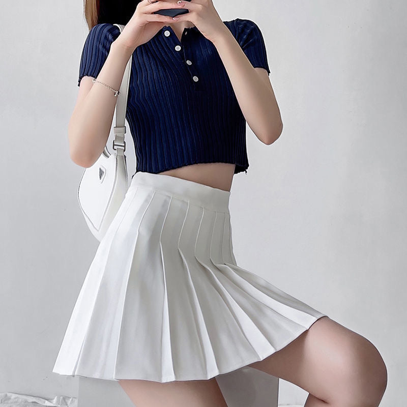 Women's Pleated Mini Skirt with Built-In Safety Shorts