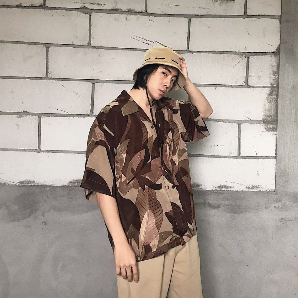 Men's Japanese Harajuku Half Sleeve Casual Shirt with Modern Fit