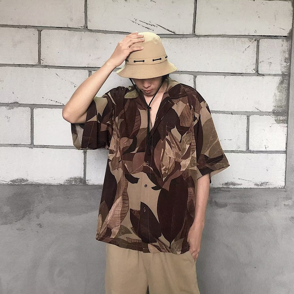 Men's Japanese Harajuku Half Sleeve Casual Shirt with Modern Fit