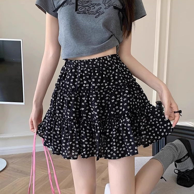Women's High-Waisted Chiffon A-Line Skirt with Floral Detail