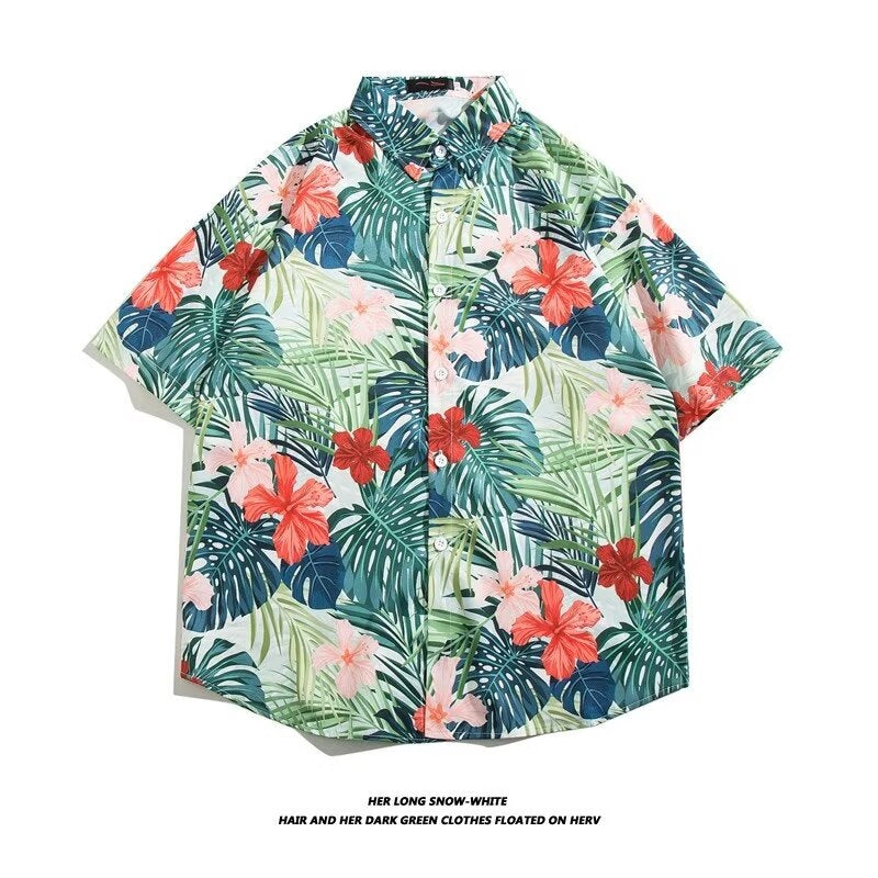 Men's Ice Silk Floral Short Sleeve Hawaiian Stretch Shirt