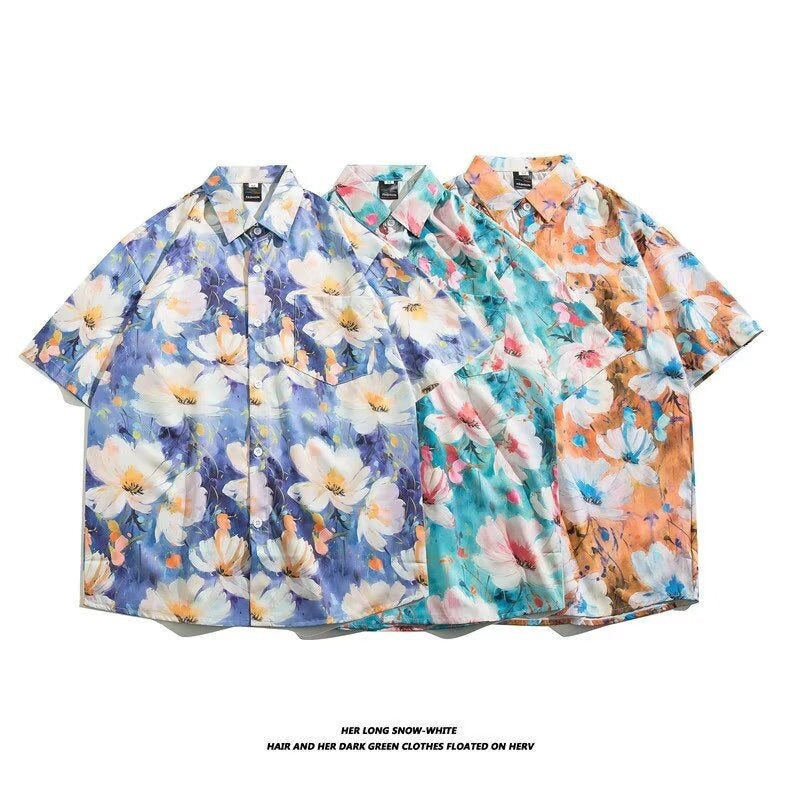 Men's Retro Hawaiian Floral Short Sleeve Loose Summer Shirt