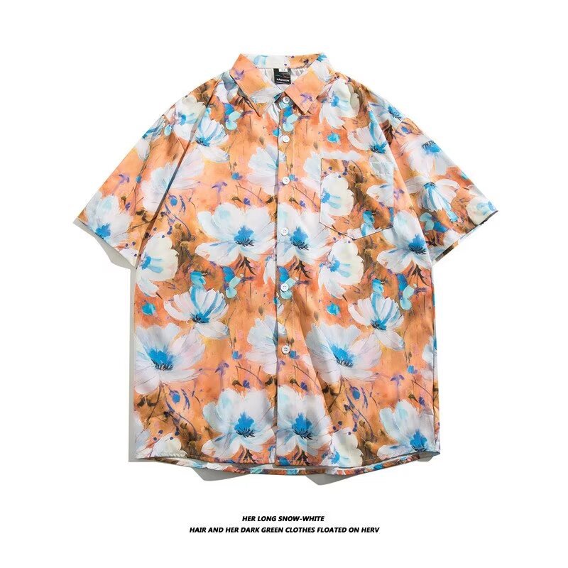 Men's Retro Hawaiian Floral Short Sleeve Loose Summer Shirt