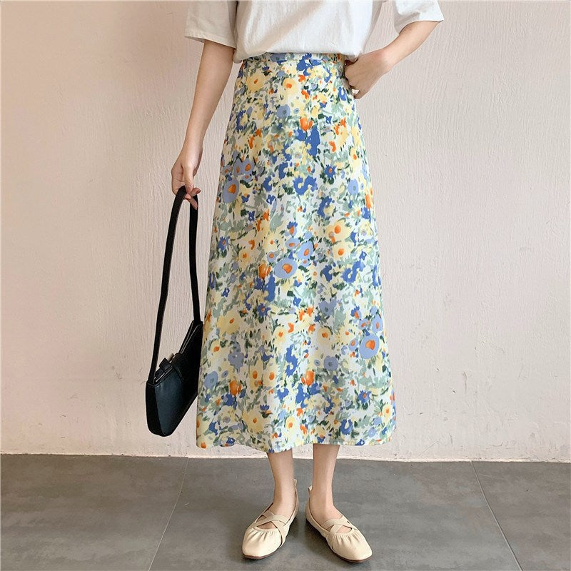 Women's Floral Chiffon Maxi Dress with High Waist Silhouette