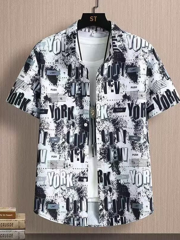 Men's Japanese Style Stretch Quick Dry Short Sleeve Printed Shirt