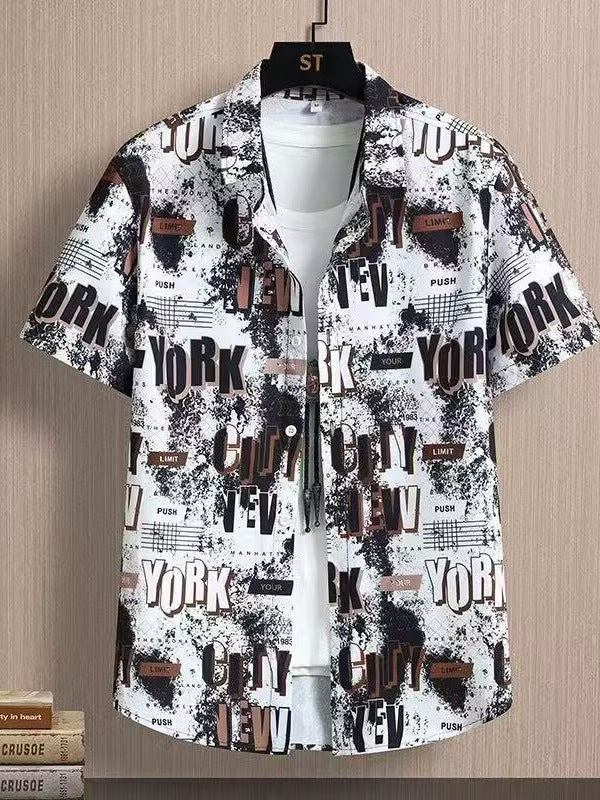 Men's Japanese Style Stretch Quick Dry Short Sleeve Printed Shirt