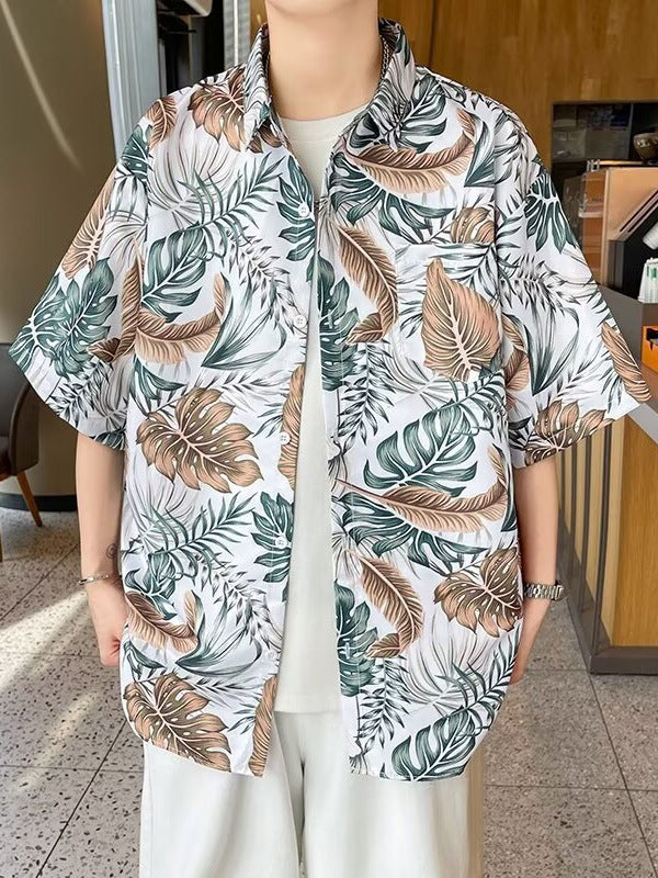 Men's Hawaiian Floral Short Sleeve Printed Casual Couple Shirt
