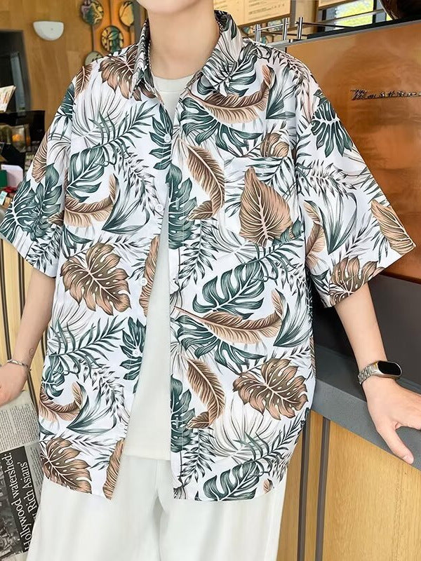 Men's Hawaiian Floral Short Sleeve Printed Casual Couple Shirt