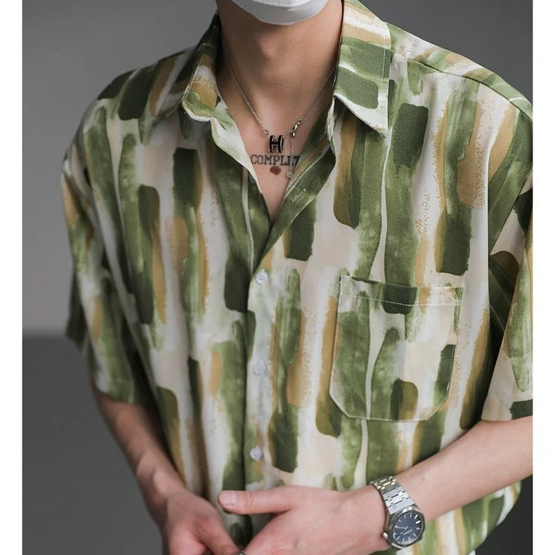 Men's Drapey Floral Short Sleeve Non Iron Summer Casual Shirt