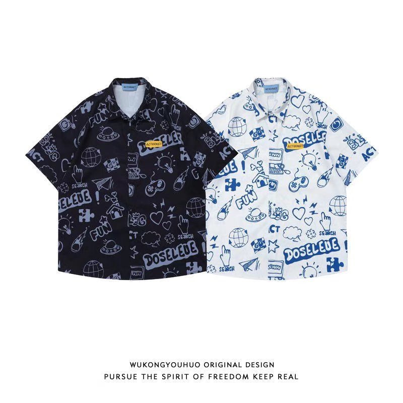 Men's Hawaiian Floral Short Sleeve Shirt Jacket Loose Fit