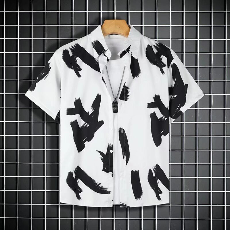 Men's Ice Silk Floral Short Sleeve Vintage Style Casual Shirt