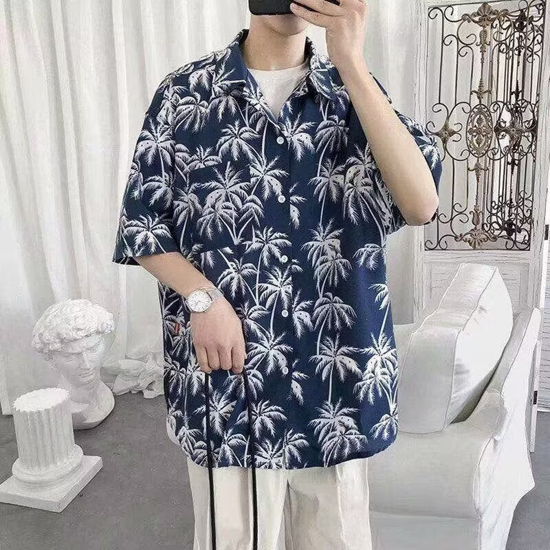Unisex Retro Floral Hawaiian Short Sleeve Japanese Style Shirt