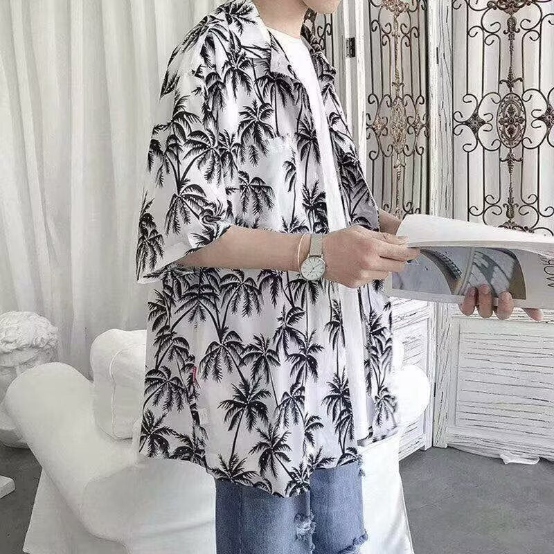 Unisex Retro Floral Hawaiian Short Sleeve Japanese Style Shirt