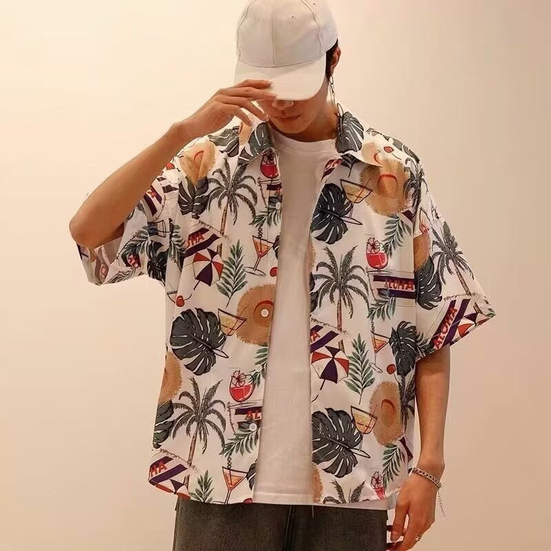 Men's Vintage Floral Short Sleeve Japanese Hawaiian Shirt