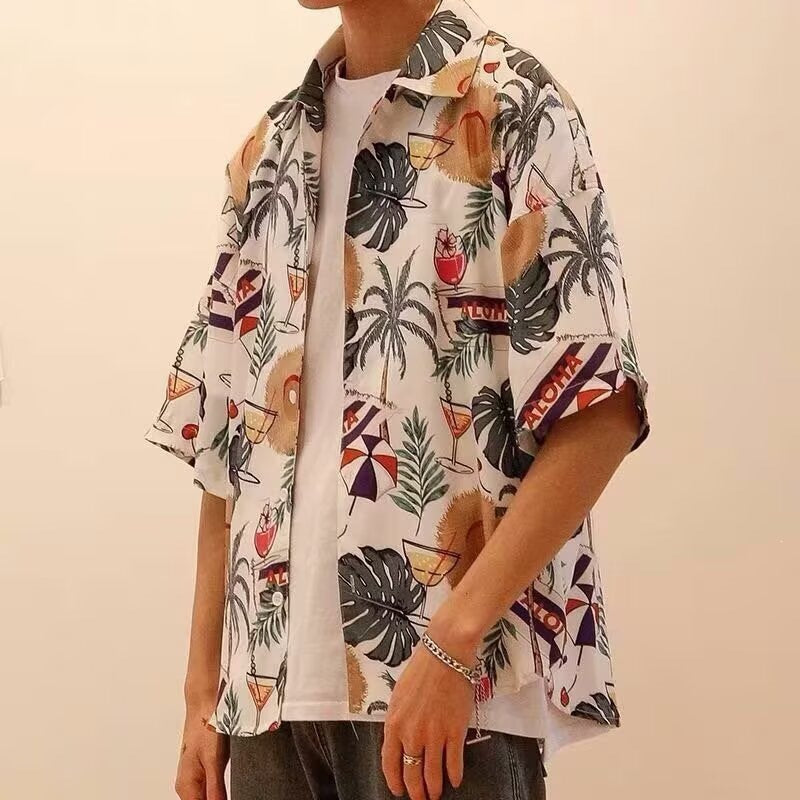 Men's Vintage Floral Short Sleeve Japanese Hawaiian Shirt