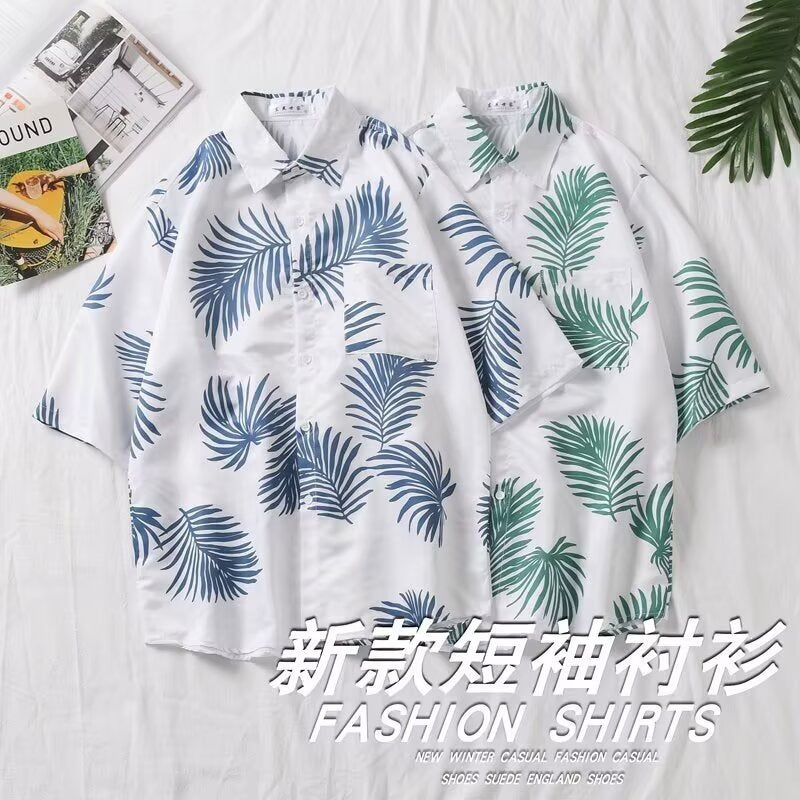 Unisex Korean Style Hawaiian Floral Short Sleeve Beach Shirt