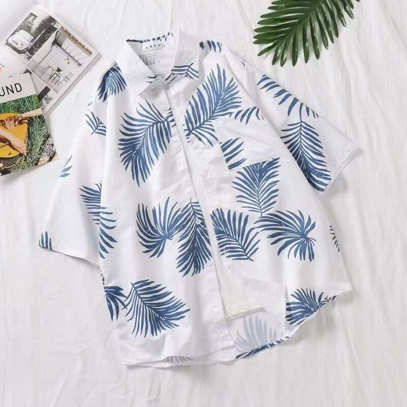 Unisex Korean Style Hawaiian Floral Short Sleeve Beach Shirt