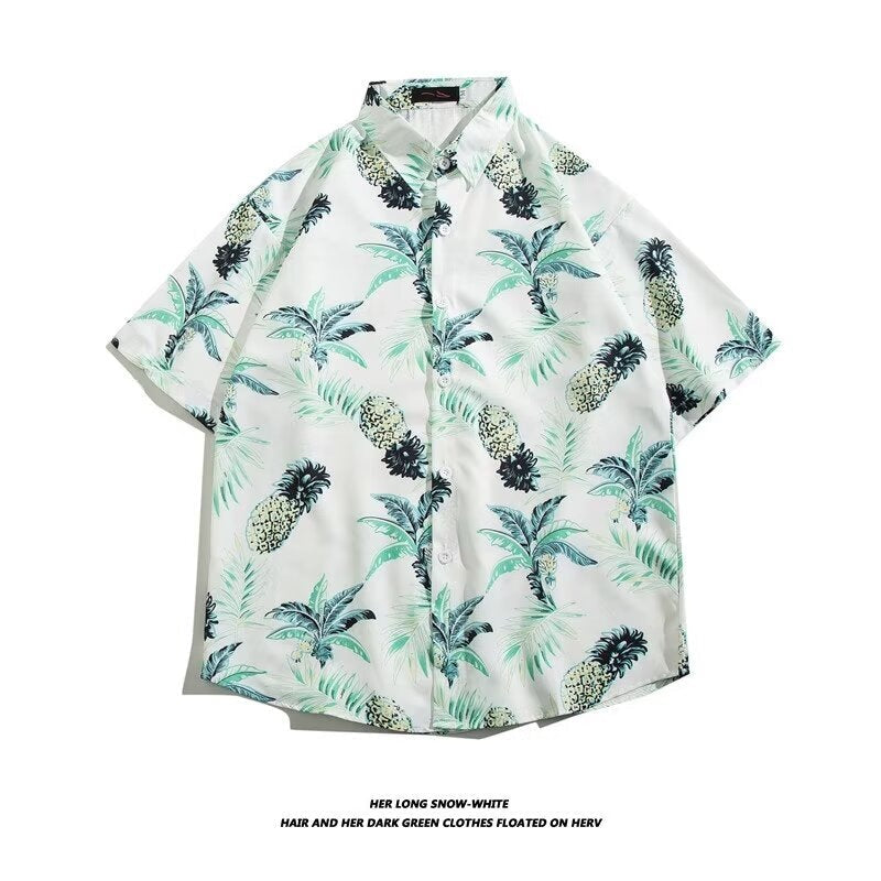 Men's Ice Silk Hawaiian Floral Short Sleeve Loose Beach Shirt