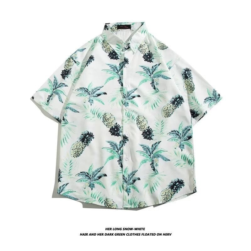 Men's Ice Silk Hawaiian Floral Short Sleeve Loose Beach Shirt