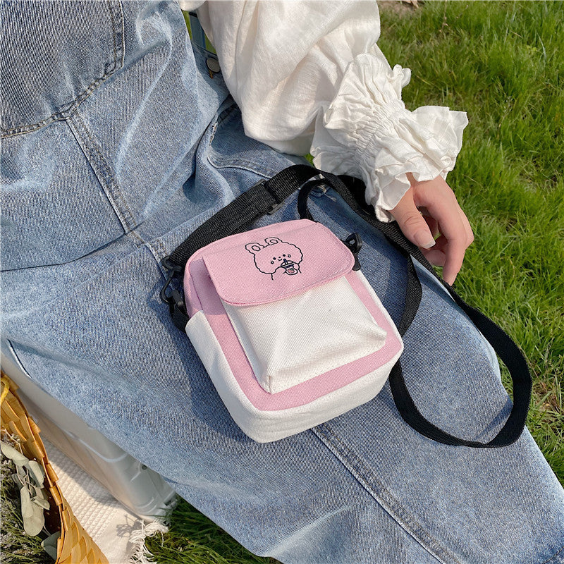 Women's Canvas Crossbody Bag with Cute Printed Design