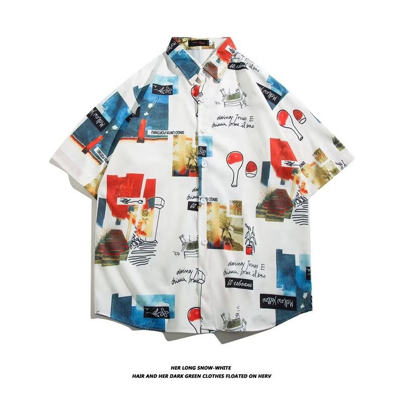 Men's Ice Silk Hawaiian Floral Short Sleeve Loose Beach Shirt