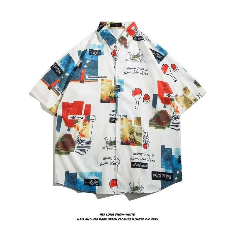 Men's Ice Silk Hawaiian Floral Short Sleeve Loose Beach Shirt