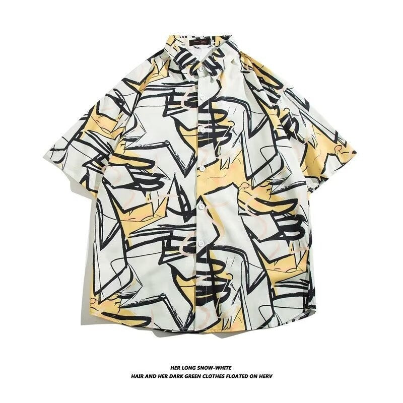 Men's Ice Silk Hawaiian Floral Short Sleeve Loose Beach Shirt