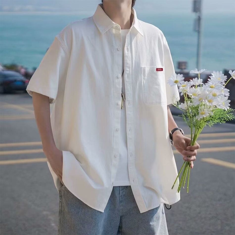 Men's High Street Solid Color Short Sleeve Loose Casual Shirt