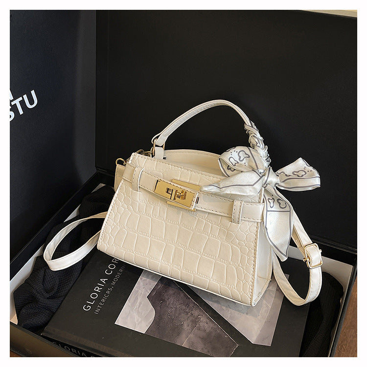 Women's Croc-Embossed Crossbody Kelly Bag with Lock Closure
