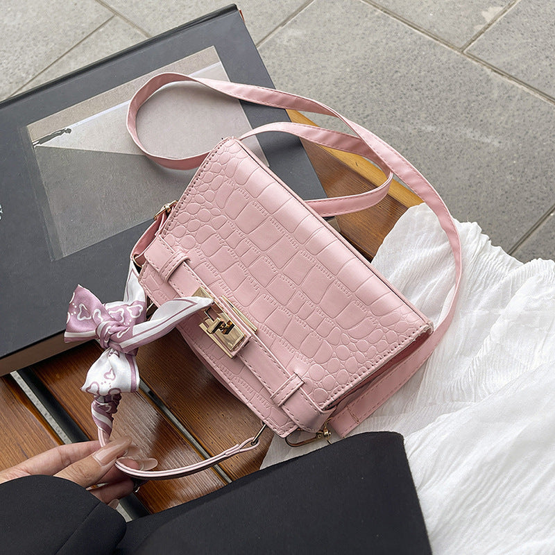 Women's Croc-Embossed Crossbody Kelly Bag with Lock Closure