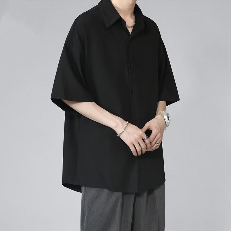 Men's Harajuku Solid Color Five Quarter Sleeve Casual Shirt