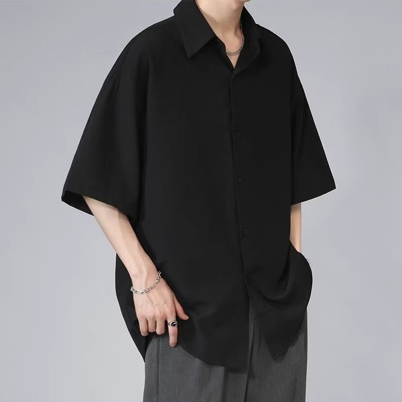 Men's Harajuku Solid Color Five Quarter Sleeve Casual Shirt