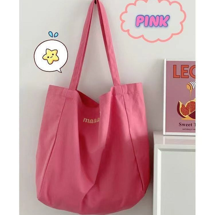 Women's Canvas Tote Bag with Embroidered Letter Design