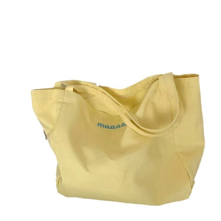 Women's Canvas Tote Bag with Embroidered Letter Design