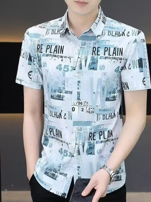 Men's Ice Silk Floral Short Sleeve Shirt Jacket Loose Fit