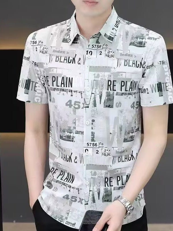 Men's Ice Silk Floral Short Sleeve Shirt Jacket Loose Fit