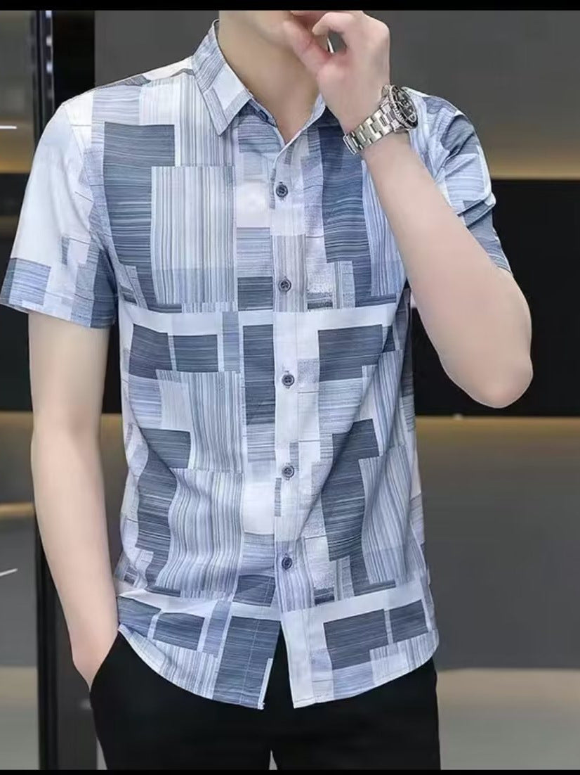 Men's Japanese Style Plaid Short Sleeve Casual Summer Shirt