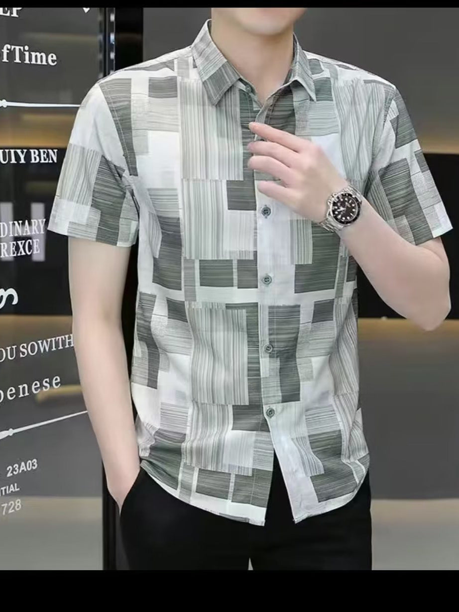 Men's Japanese Style Plaid Short Sleeve Casual Summer Shirt