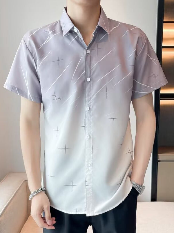 Men's Gradient Print Short Sleeve Casual Summer Shirt