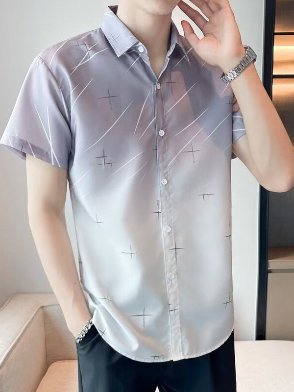 Men's Gradient Print Short Sleeve Casual Summer Shirt